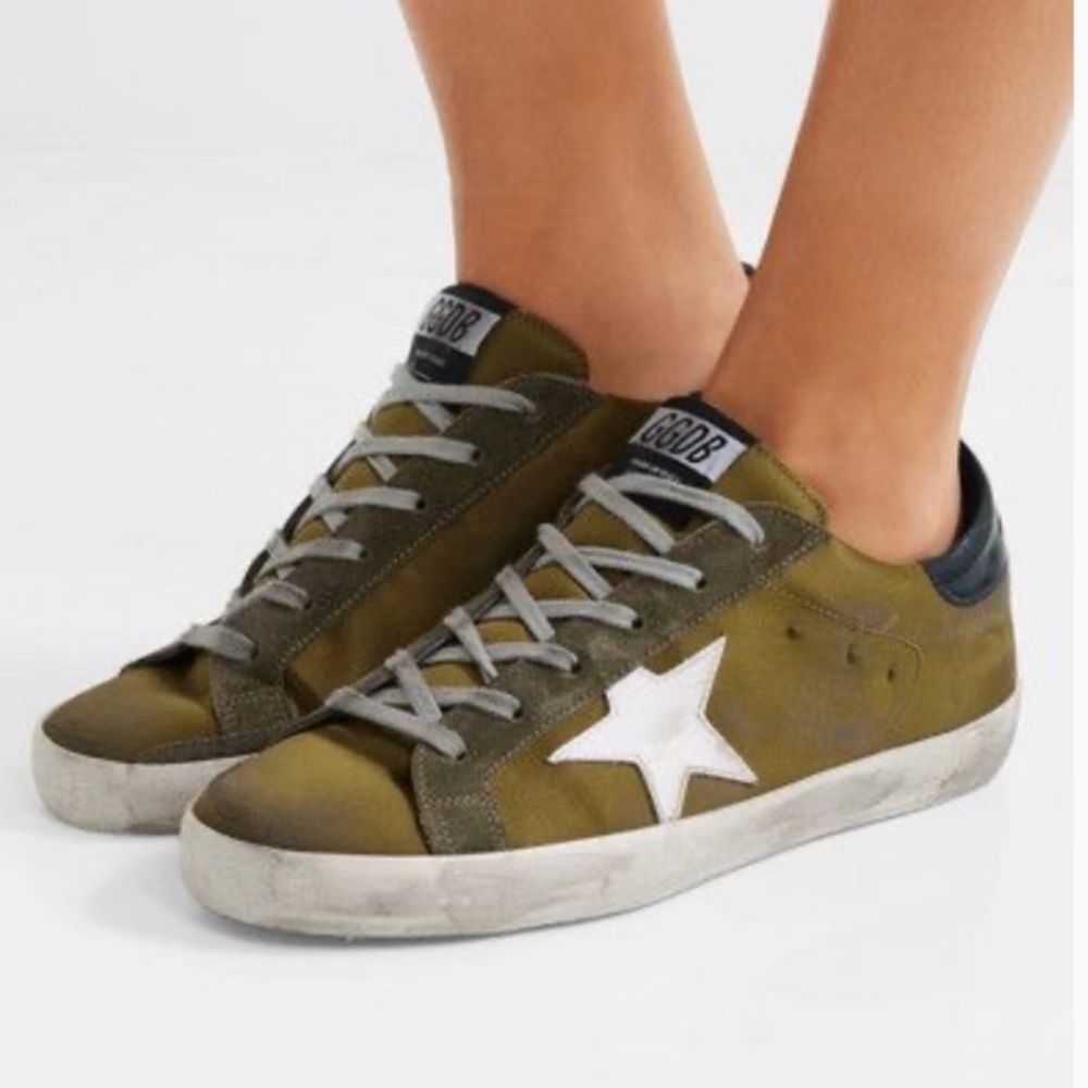 Golden Goose Satin Olive Superstar Sneakers